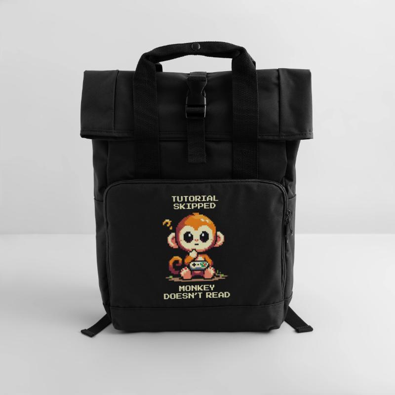 Tutorial skipped – Monkey doesn't read | Noob humor Roll Top Backpack with Two Handles