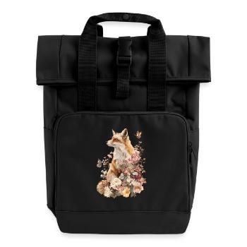 Fuchs, Tier, Blumen, Schmetterlinge, Tierliebhaber - Rolltop Rucksack mit zwei Griffen - Schwarz - Vorne