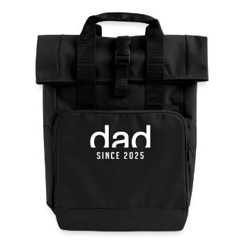 Papa Seit 2025 | Geburt Vaterschaft Geschenk - Rolltop Rucksack mit zwei Griffen - Schwarz - Vorne