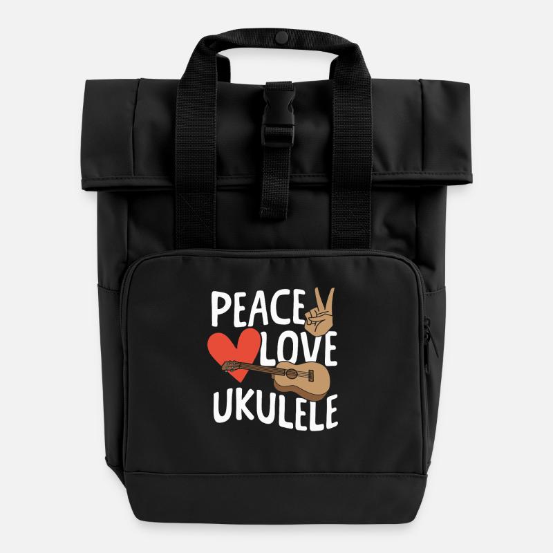 Peace Ukulele Instrument Uke - Roll Top Backpack with Two Handles - black
