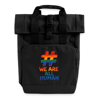 #WeAreAllHuman – Regenbogen Watercolor Design - Rolltop Rucksack mit zwei Griffen - Schwarz - Vorne