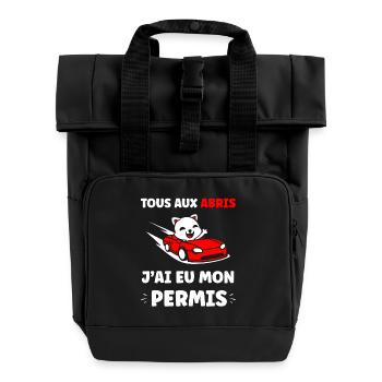 Panda im roten Cabrio erlaubt - Rolltop Rucksack mit zwei Griffen - Schwarz - Vorne