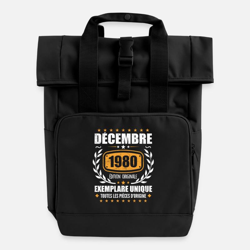 December 1980 Birthday - Born In December 1980 - Roll Top Backpack with Two Handles - black