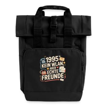 1995 No Wi-Fi, but real friends - Roll Top Backpack with Two Handles - black - Front