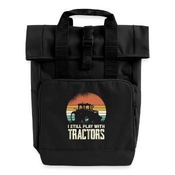 Retro Traktor Silhouette mit Schrift - Rolltop Rucksack mit zwei Griffen - Schwarz - Vorne