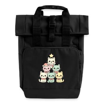 Katzen Weihnachtsbaum – Niedliches Xmas Katzen - Rolltop Rucksack mit zwei Griffen - Schwarz - Vorne
