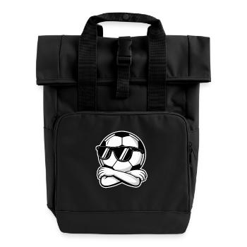  Fußball Smiley Mit Sonnenbrille Und Gekreuzten - Rolltop Rucksack mit zwei Griffen - Schwarz - Vorne