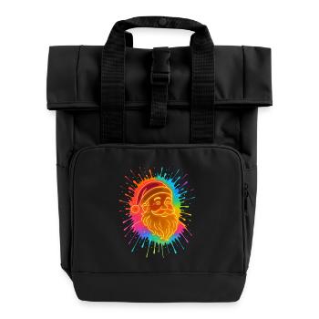 Neon Santa Farbsplash Weihnachts Shirt - Rolltop Rucksack mit zwei Griffen - Schwarz - Vorne