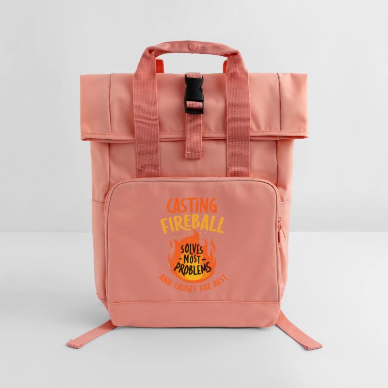 Casting Fireball Solves Problems RPG Gaming  Roll Top Backpack with Two Handles