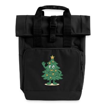 Funny Christmas Tree Cartoon Family Holiday - Roll Top Backpack with Two Handles - black - Front