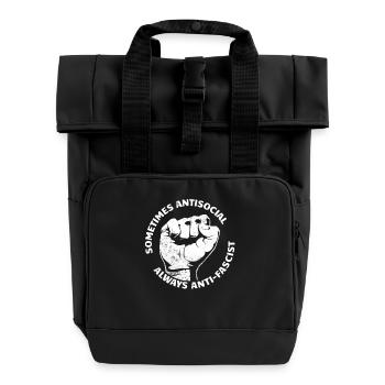 Sometimes antisocial, always anti-fascist - Roll Top Backpack with Two Handles - black - Front