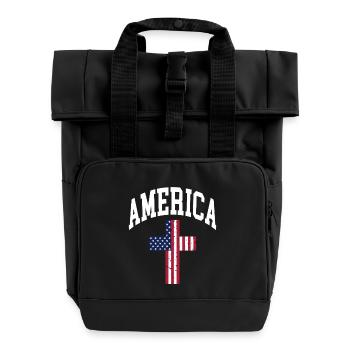 Amerika Kreuz Flagge - Rolltop Rucksack mit zwei Griffen - Schwarz - Vorne
