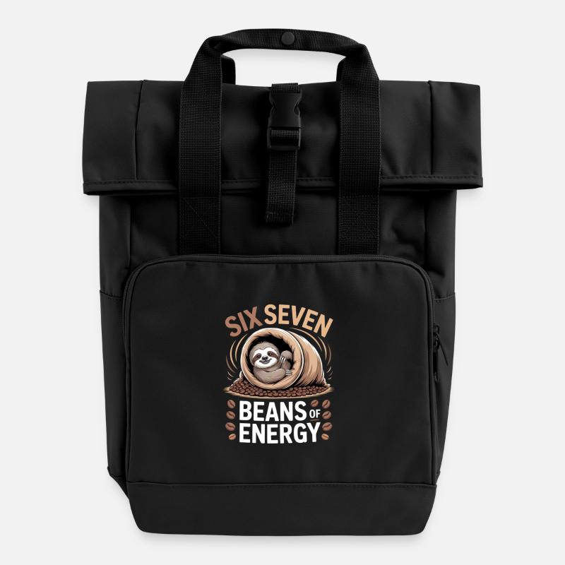 Six Seven Beans Energy - Roll Top Backpack with Two Handles - black