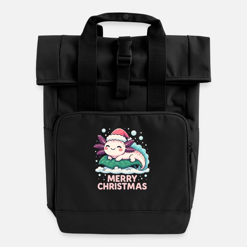 Netter Axolotl Frohe Weihnachten - Rolltop Rucksack mit zwei Griffen - Schwarz