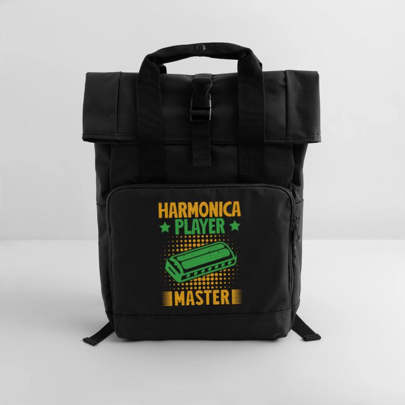 Funny Harmonica Player Master Harmonica Rolltop Rucksack mit zwei Griffen