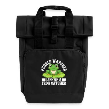 Frog Catcher Puddle Watcher Frog - Roll Top Backpack with Two Handles - black - Front