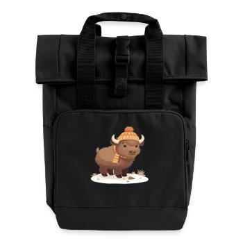 Winterbison mit Mütze - Rolltop Rucksack mit zwei Griffen - Schwarz - Vorne