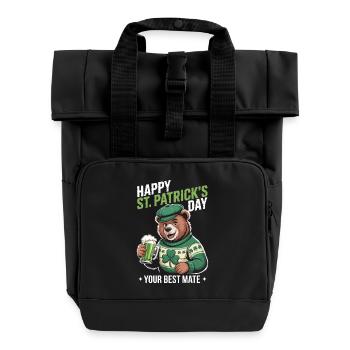 St Patrick's Bear with Green Coat - Roll Top Backpack with Two Handles - black - Front