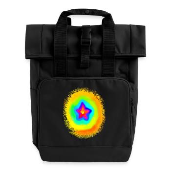 Rainbow Colors Colorful Gradient Star - Roll Top Backpack with Two Handles - black - Front