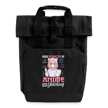 Easily Distracted By Anime And Sketching - Rolltop Rucksack mit zwei Griffen - Schwarz - Vorne