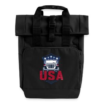 Willys Overland USA Offroad 4x4 - Roll Top Backpack with Two Handles - black - Front