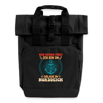 North Sea holiday JUST DON'T STRESS I'M ON HOLIDAY - Roll Top Backpack with Two Handles - black - Front