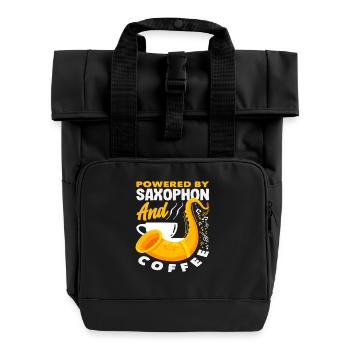 Powered By Saxophon Und Kaffee Saxophonist - Rolltop Rucksack mit zwei Griffen - Schwarz - Vorne