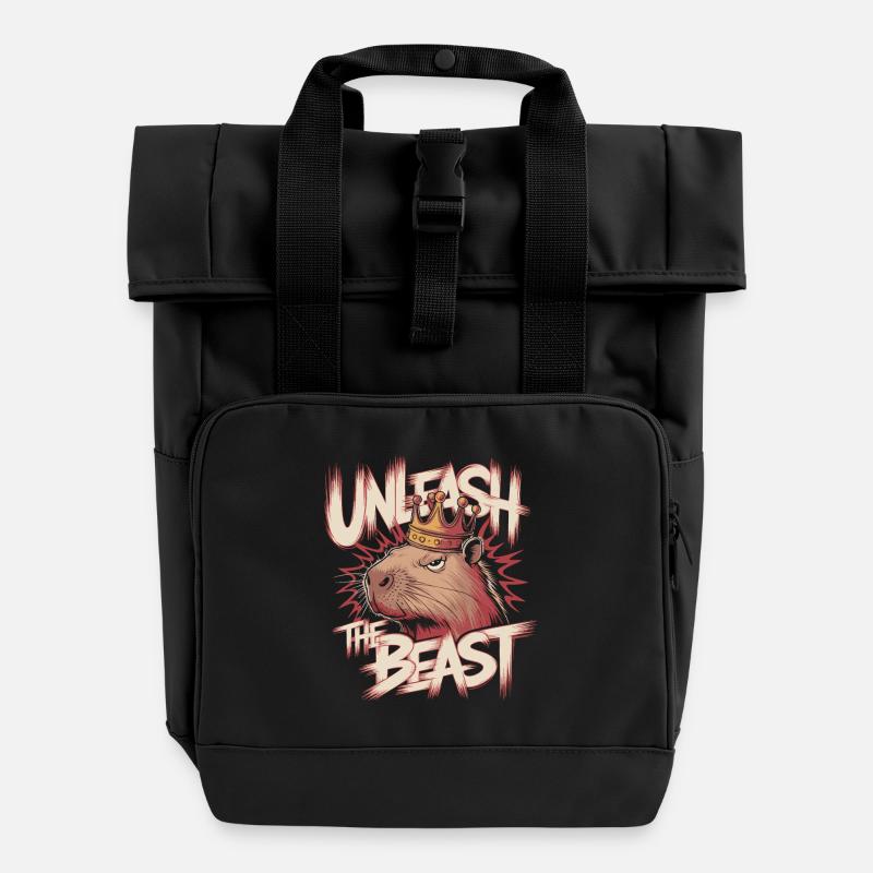 Capybara König Unleash the Beast Design - Rolltop Rucksack mit zwei Griffen - Schwarz