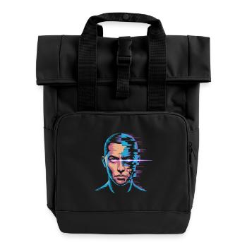 Glitch Portrait in Digital Art Style - Roll Top Backpack with Two Handles - black - Front