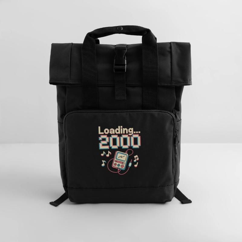 Y2K Pixel Design – Loading 2000 Rolltop Rucksack mit zwei Griffen