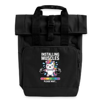 Unicorn Weight Training Installing Muscles - Roll Top Backpack with Two Handles - black - Front