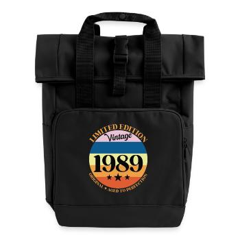 1989 Vintage Birthday Gift 89 - Roll Top Backpack with Two Handles - black - Front
