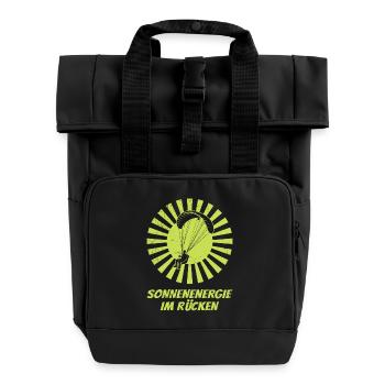 Gleitschirmflieger SONNENENERGIE IM RÜCKEN LUSTIG - Rolltop Rucksack mit zwei Griffen - Schwarz - Vorne