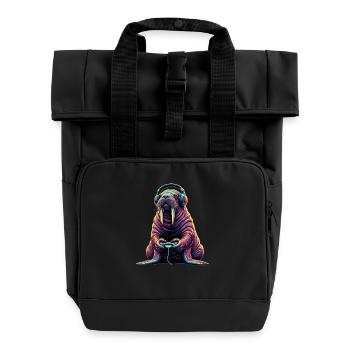 Walrus Gaming Animal Video Games Funny Walrus - Roll Top Backpack with Two Handles - black - Front
