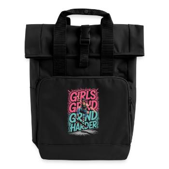 Girls Skate Grind Harder Saying Design - Roll Top Backpack with Two Handles - black - Front