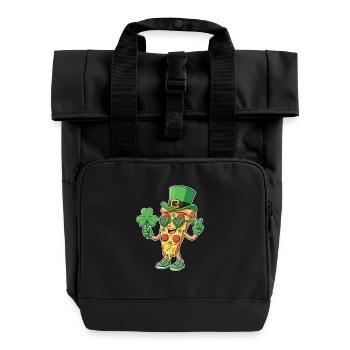 St Patricks Pizza Clover Irish Food Celebration - Roll Top Backpack with Two Handles - black - Front