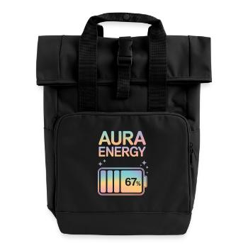 Aura Energy 67% Pastel Battery Meme - Roll Top Backpack with Two Handles - black - Front