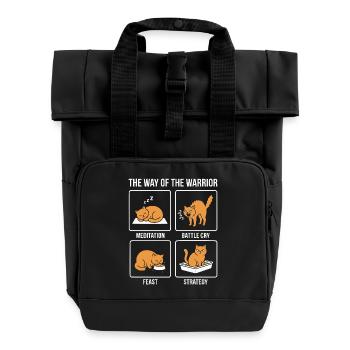 Funny Cat The Way of the Warrior Samurai Orange - Roll Top Backpack with Two Handles - black - Front