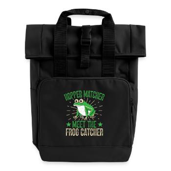 Frog Catcher Hopper Matcher Frog - Roll Top Backpack with Two Handles - black - Front