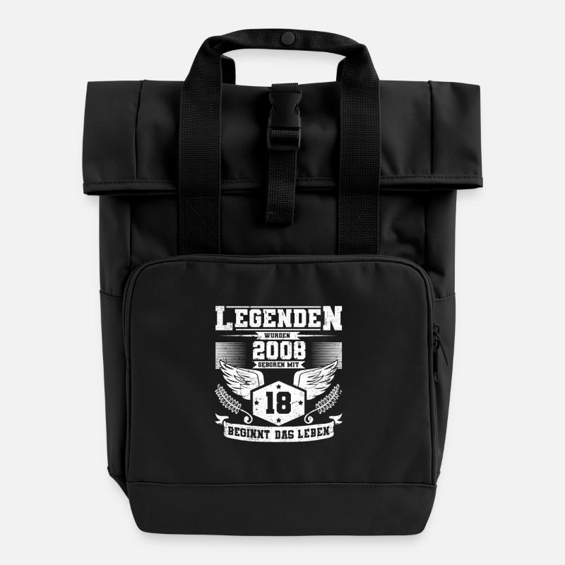 18 Geburtstag Legenden geboren 2008 Grunge Leben - Rolltop Rucksack mit zwei Griffen - Schwarz