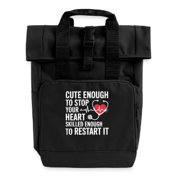 Heart Restart: Cute and Strong - Roll Top Backpack with Two Handles - black - Front