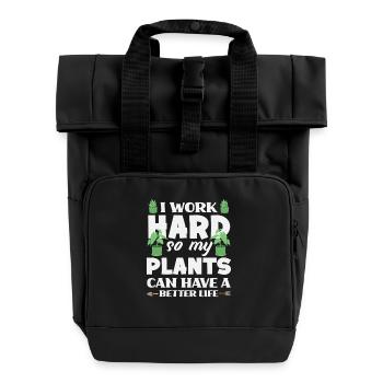 Work Hard Plant Lover Gerdener Gardening - Rolltop Rucksack mit zwei Griffen - Schwarz - Vorne