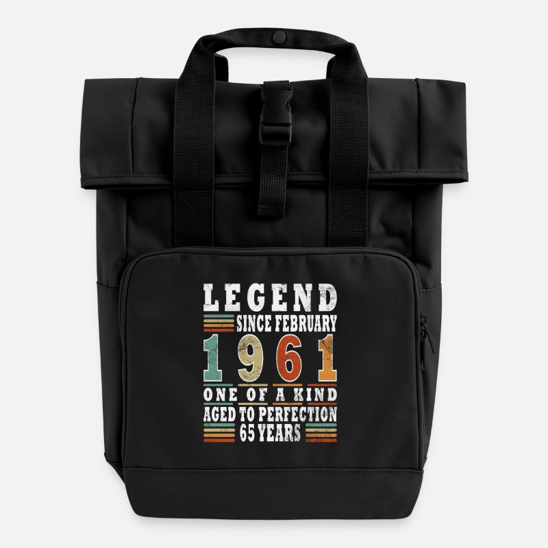 February 1961 Jubilee 1961 Legends February - Roll Top Backpack with Two Handles - black