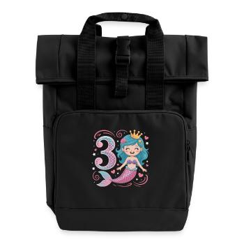 Meerjungfrau 3. Geburtstag 3 Jahre - Rolltop Rucksack mit zwei Griffen - Schwarz - Vorne