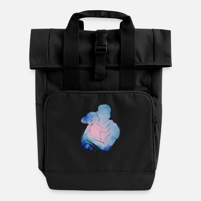 Father Daughter Retro Watercolor - Roll Top Backpack with Two Handles - black