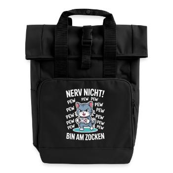 Nerv nicht bin am Zocken Gamer Katze Design - Rolltop Rucksack mit zwei Griffen - Schwarz - Vorne