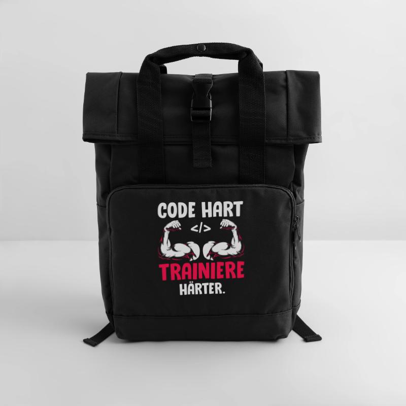 Coder CODE HART TRAINIERE HÄRTER Lustiges Rolltop Rucksack mit zwei Griffen