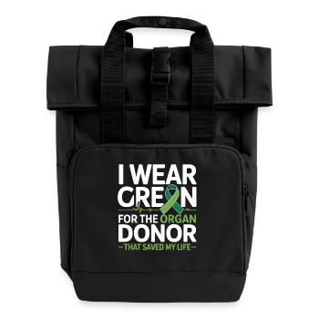 Green organ donation lifesaver - Roll Top Backpack with Two Handles - black - Front