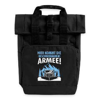 Winterdienst HIER KOMMT DIE SCHNEERÄUM ARMEE - Rolltop Rucksack mit zwei Griffen - Schwarz - Vorne