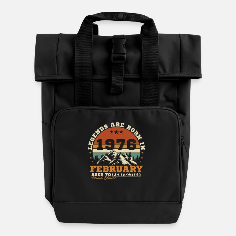 Février 1976 Vintage Retro Cadeau d'anniversaire - Sac à dos Roll Top à deux anses - noir
